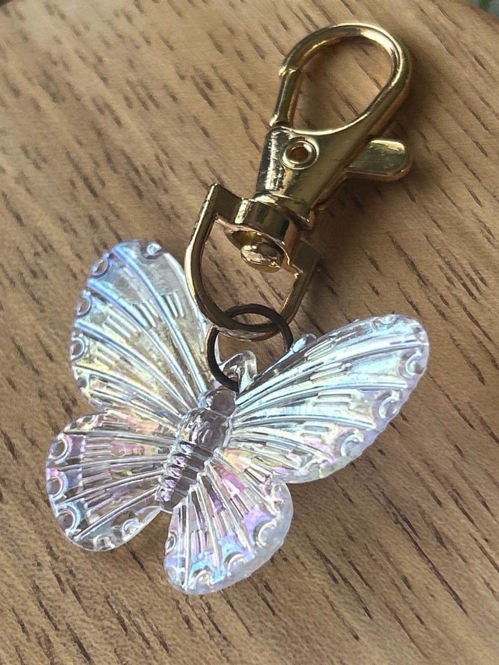 Iridescent Butterfly Keychain Charm - Gold Clip